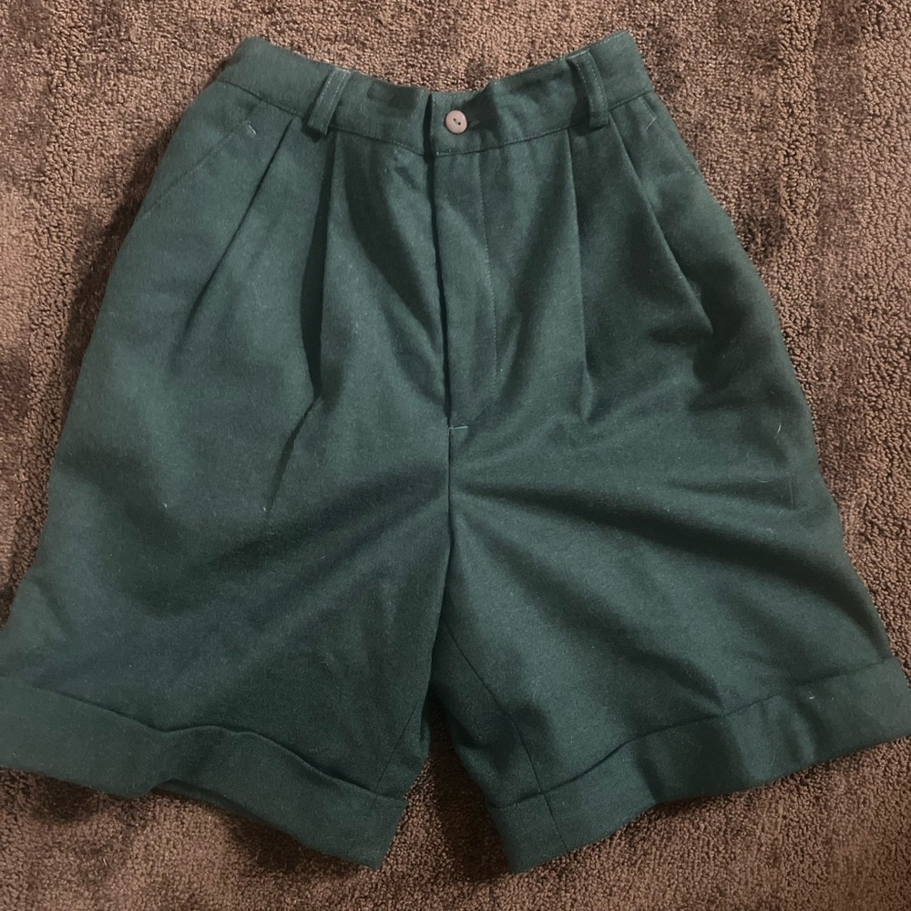 H&M Dark Green Pleated Shorts